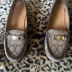 Coach Brown and Gold Flats with Signature Design